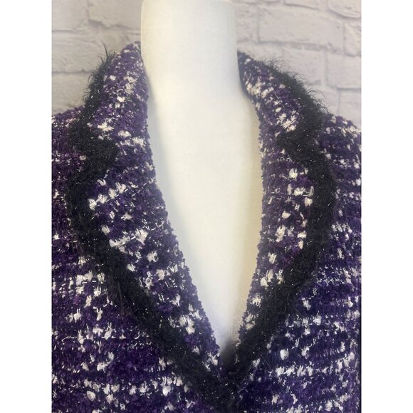 St. John collection Boucle Knit Jacket Wool Blend Black and Purple Colors Size16 - Picture 3 of 11